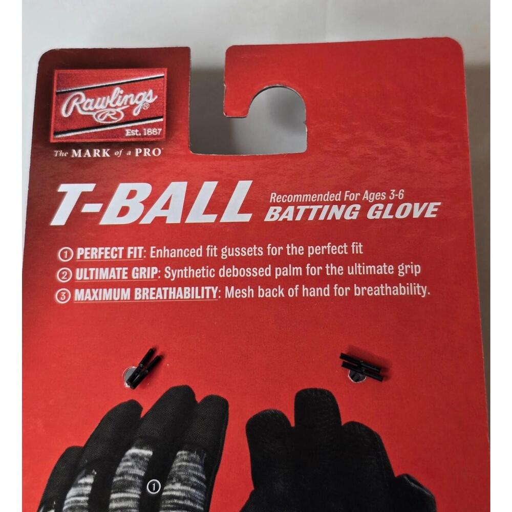 RAWLINGS T-BALL BATTING GLOVE AGES 3-6 PINK GRAY BLACK‎ & WHITE BRAND NEW - Picture 3 of 6